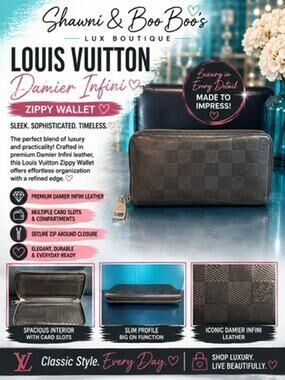 TJ143 Louis Vuitton Damier Graphite Infini Zippy Wallet*premium embossed leather